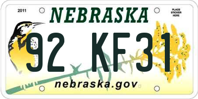 NE license plate 92KF31