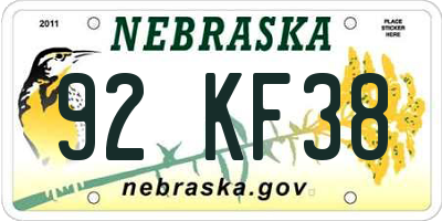 NE license plate 92KF38
