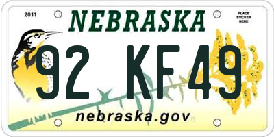 NE license plate 92KF49