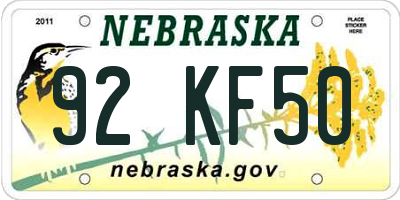 NE license plate 92KF50