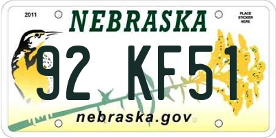 NE license plate 92KF51