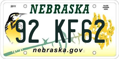NE license plate 92KF62