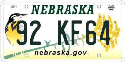 NE license plate 92KF64