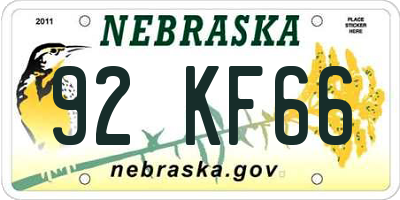 NE license plate 92KF66