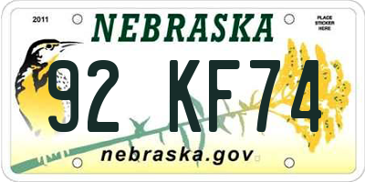 NE license plate 92KF74