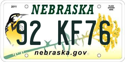 NE license plate 92KF76