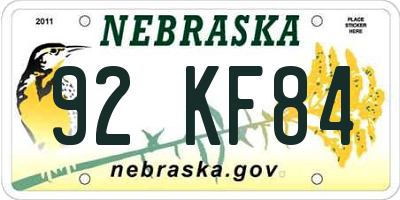 NE license plate 92KF84