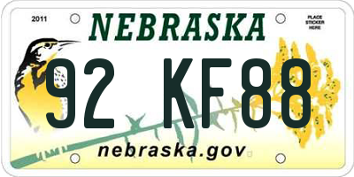 NE license plate 92KF88
