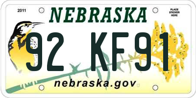 NE license plate 92KF91
