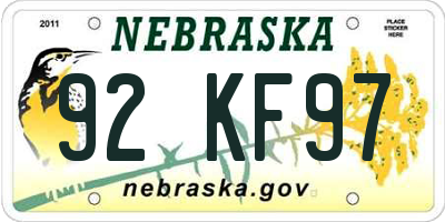 NE license plate 92KF97