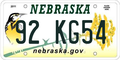 NE license plate 92KG54