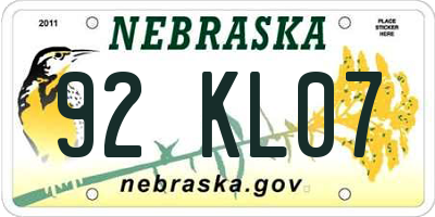 NE license plate 92KL07