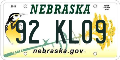 NE license plate 92KL09