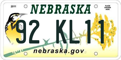 NE license plate 92KL11