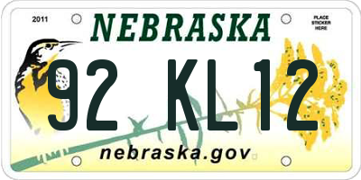 NE license plate 92KL12
