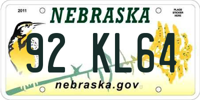 NE license plate 92KL64