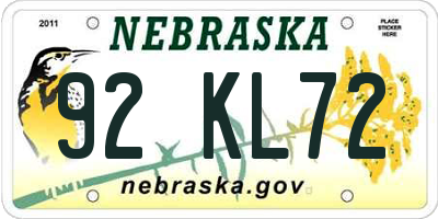 NE license plate 92KL72