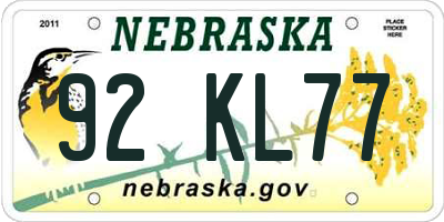 NE license plate 92KL77