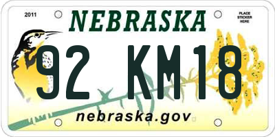 NE license plate 92KM18