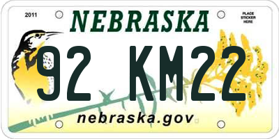 NE license plate 92KM22