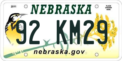 NE license plate 92KM29