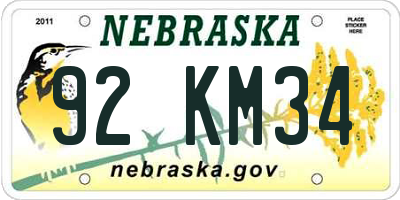 NE license plate 92KM34