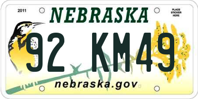 NE license plate 92KM49