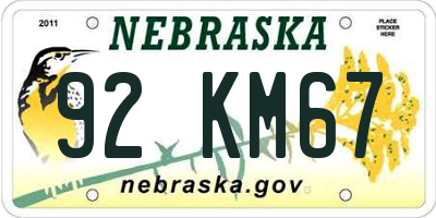 NE license plate 92KM67