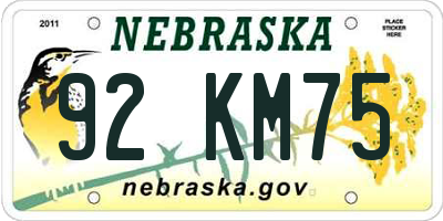 NE license plate 92KM75