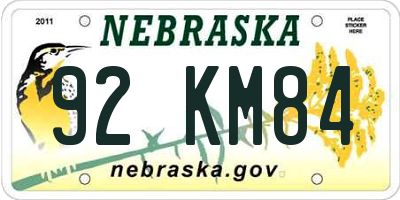 NE license plate 92KM84