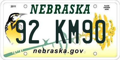 NE license plate 92KM90