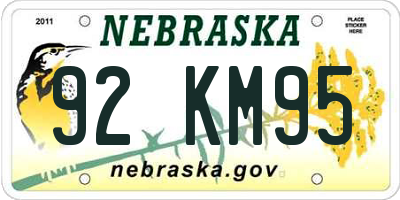 NE license plate 92KM95