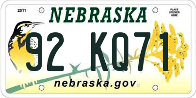 NE license plate 92KQ71