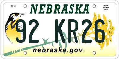 NE license plate 92KR26