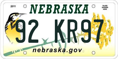 NE license plate 92KR97