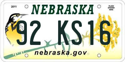 NE license plate 92KS16