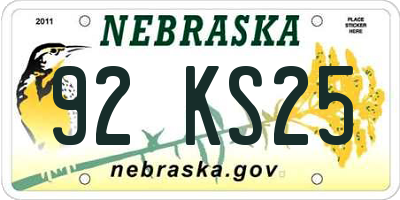NE license plate 92KS25