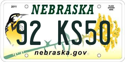 NE license plate 92KS50