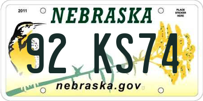 NE license plate 92KS74