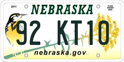 NE license plate 92KT10