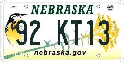 NE license plate 92KT13