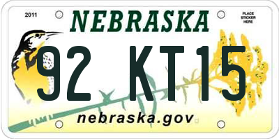 NE license plate 92KT15