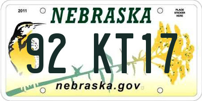 NE license plate 92KT17