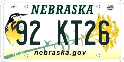 NE license plate 92KT26