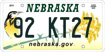 NE license plate 92KT27