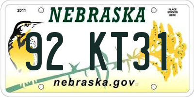 NE license plate 92KT31
