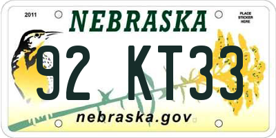 NE license plate 92KT33