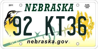 NE license plate 92KT36