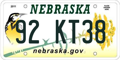 NE license plate 92KT38