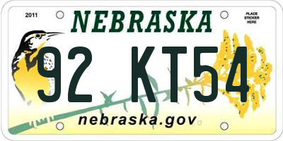 NE license plate 92KT54